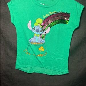 Disney Green Stitch Sequin Rainbow Tee